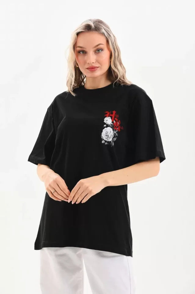 Unisex Printed Oversize T-Shirt - Black