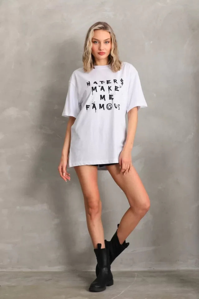 Unisex Printed Oversize T-Shirt - White