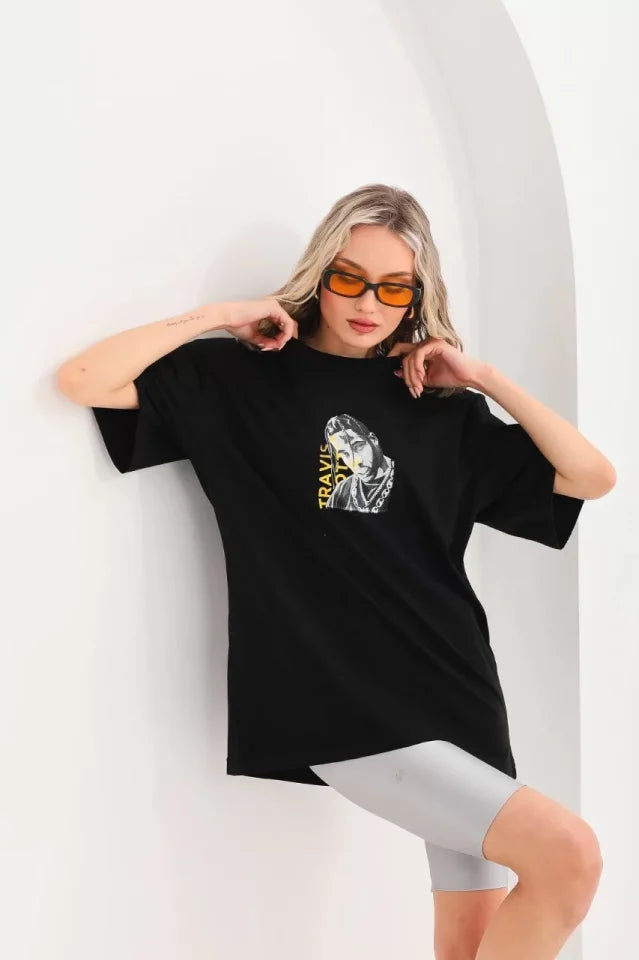 Unisex Printed Oversize T-Shirt - Black
