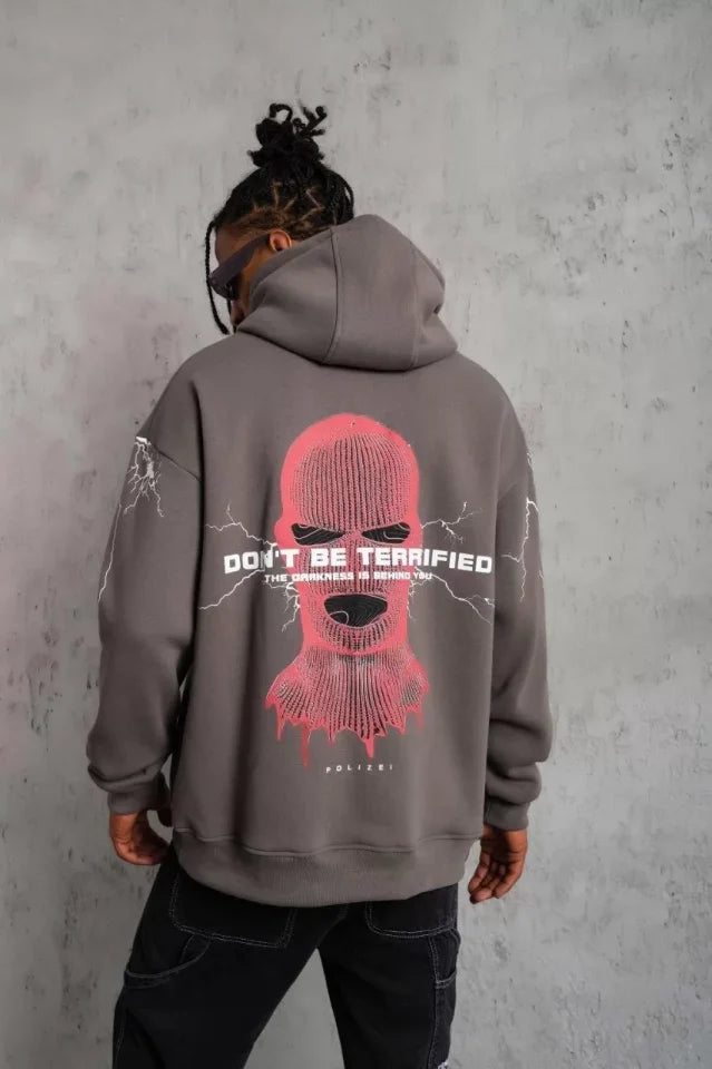 Men's Mask Printed Hoodie Sweatshirt - Gray