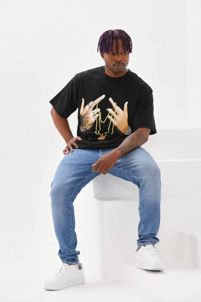 Unisex Printed Oversize T-Shirt - Black