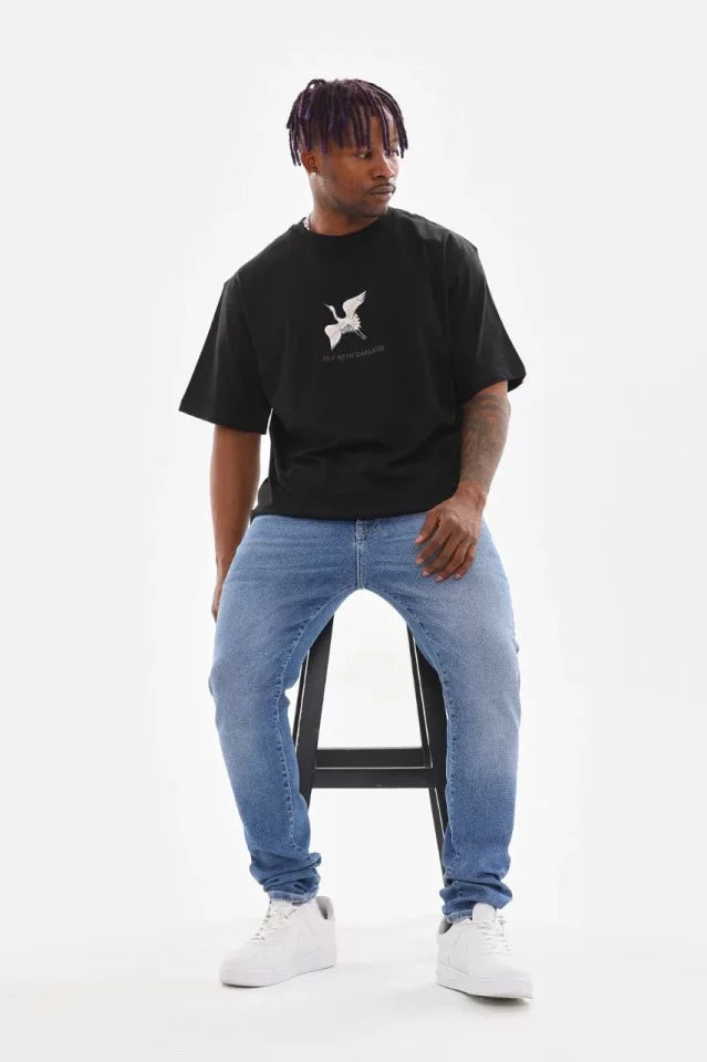Unisex Printed Oversize T-Shirt - Black
