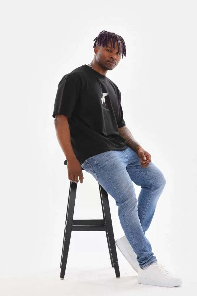 Unisex Printed Oversize T-Shirt - Black