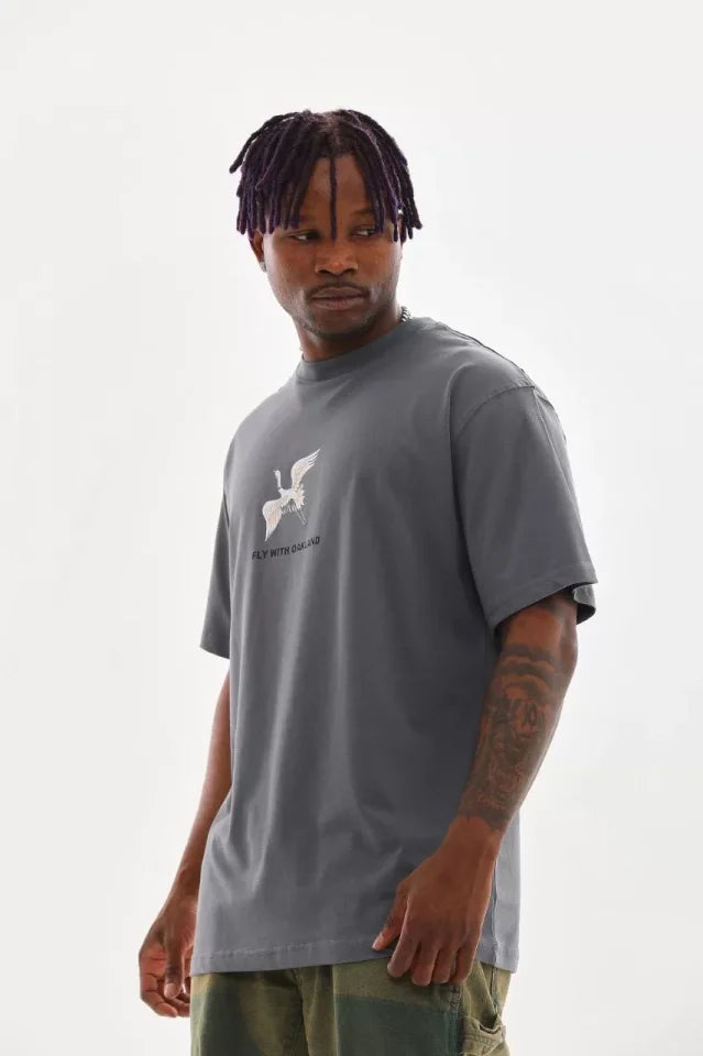 Unisex Printed Oversize T-Shirt - Charcoal