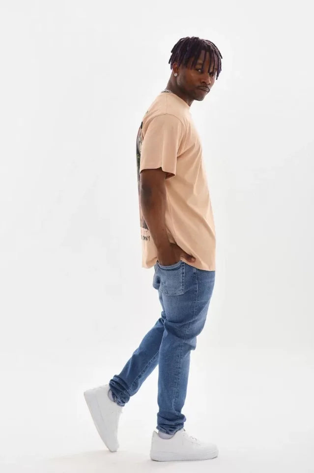 Unisex Printed Oversize T-Shirt - Beige