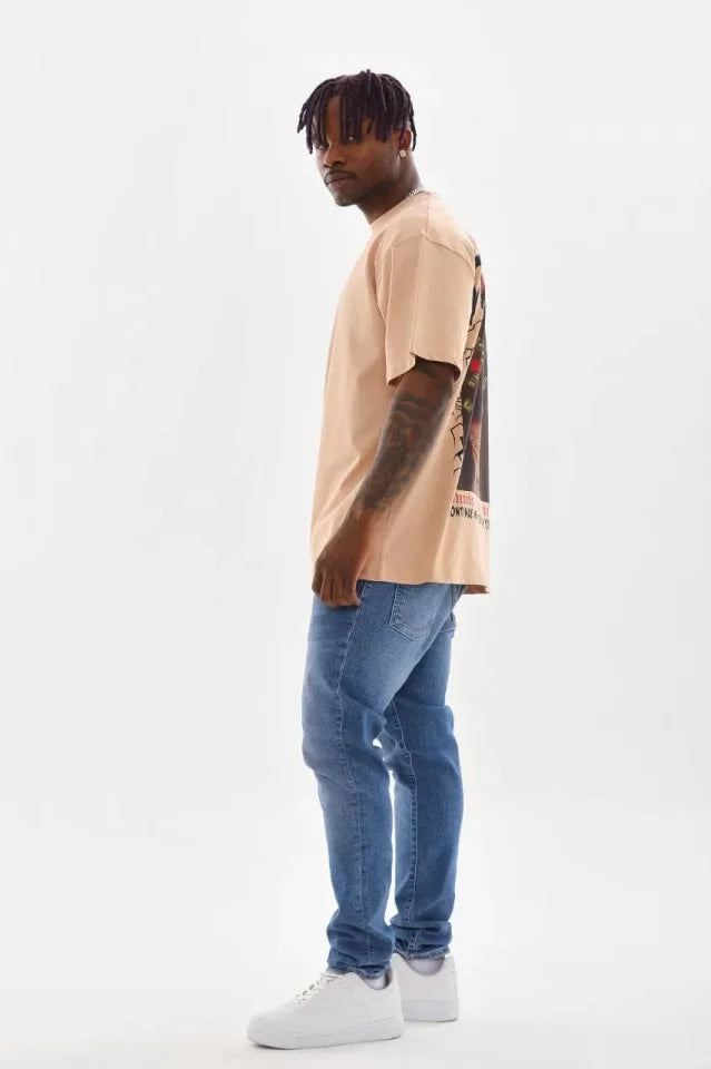 Unisex Printed Oversize T-Shirt - Beige
