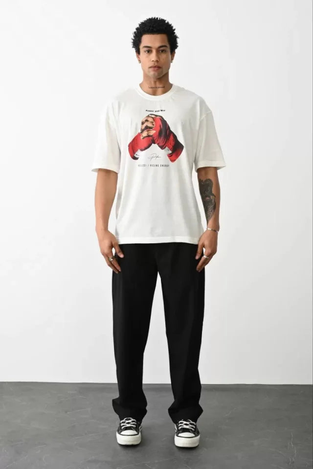 Unisex Printed Oversize T-Shirt - White