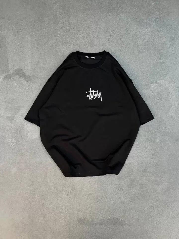 Unisex Crew Neck Printed Oversize T-Shirt - Black