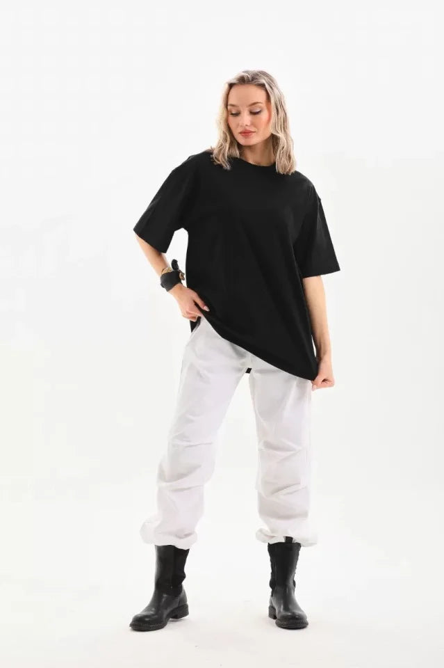 Unisex Crew Neck 20/1 Plain Oversize T-Shirt - Black