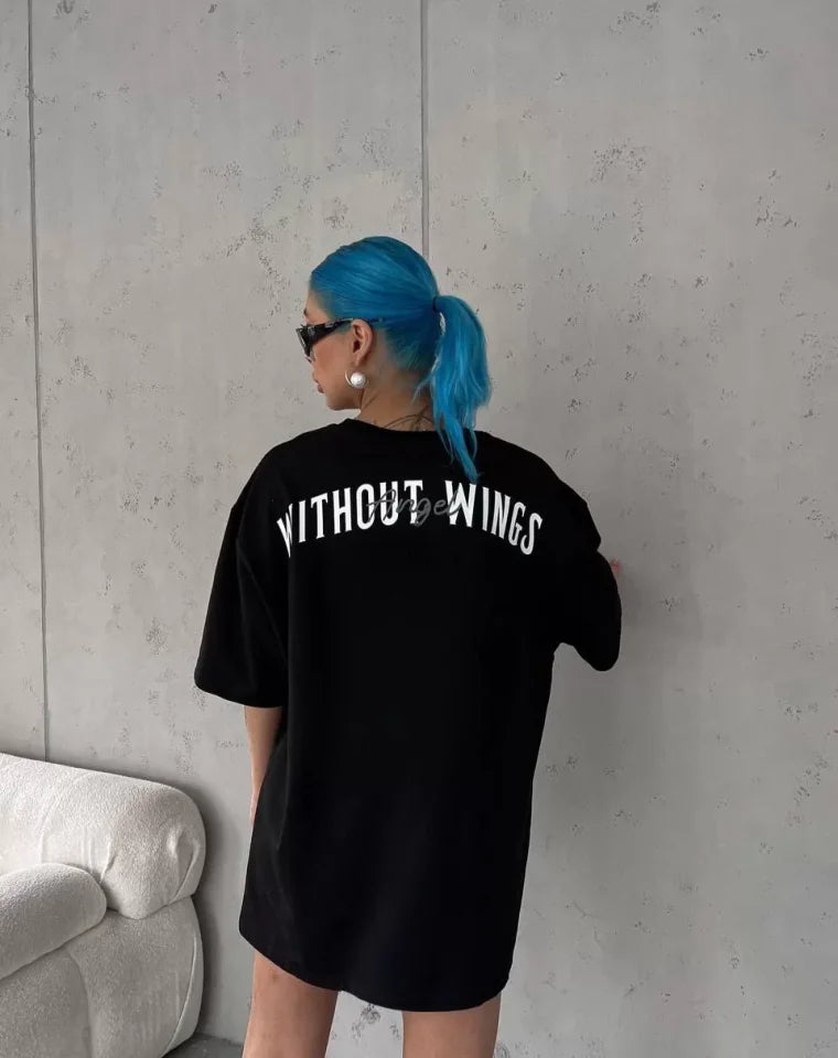 Unisex Crew Neck Printed Oversize T-Shirt - Black