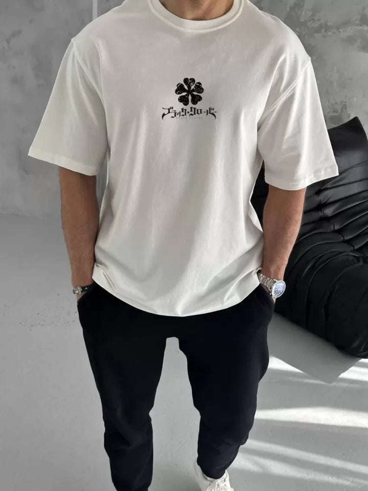 Unisex Crew Neck Printed Oversize T-Shirt - White