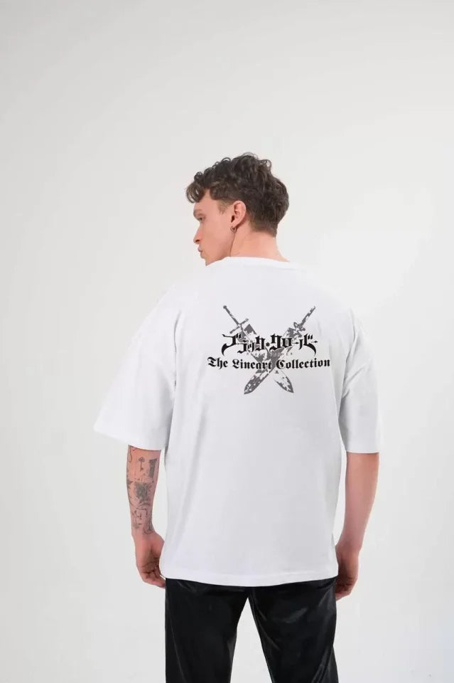 Unisex Crew Neck Printed Oversize T-Shirt - White