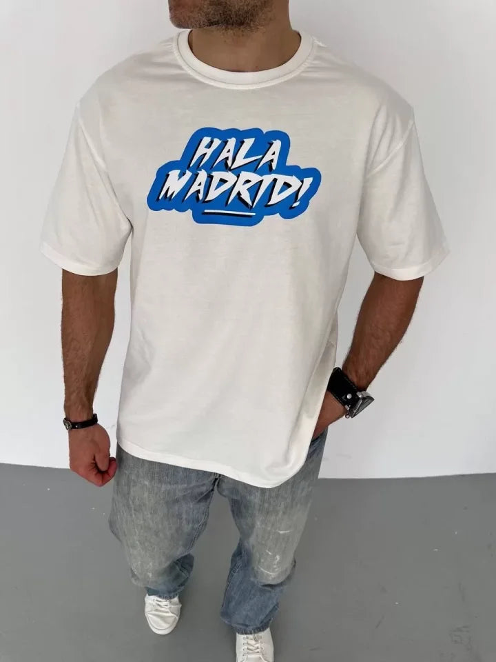 Unisex Crew Neck Printed Oversize T-Shirt - White