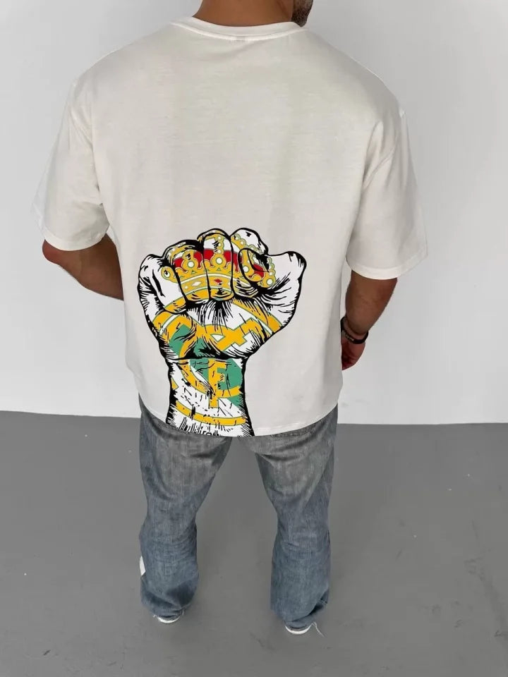 Unisex Crew Neck Printed Oversize T-Shirt - White