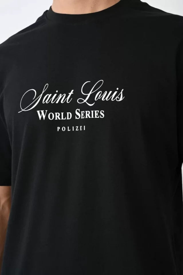 Unisex Crew Neck Printed Oversize T-Shirt - Black