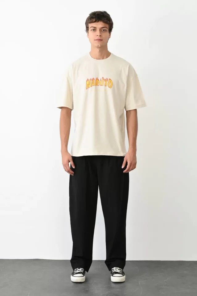 Unisex Crew Neck Printed Oversize T-Shirt - White