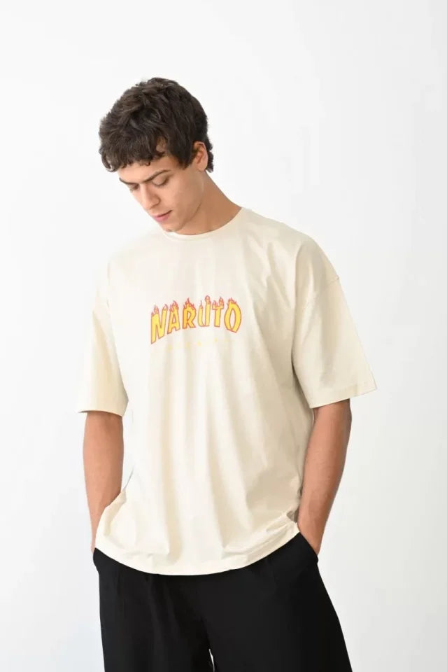 Unisex Crew Neck Printed Oversize T-Shirt - White