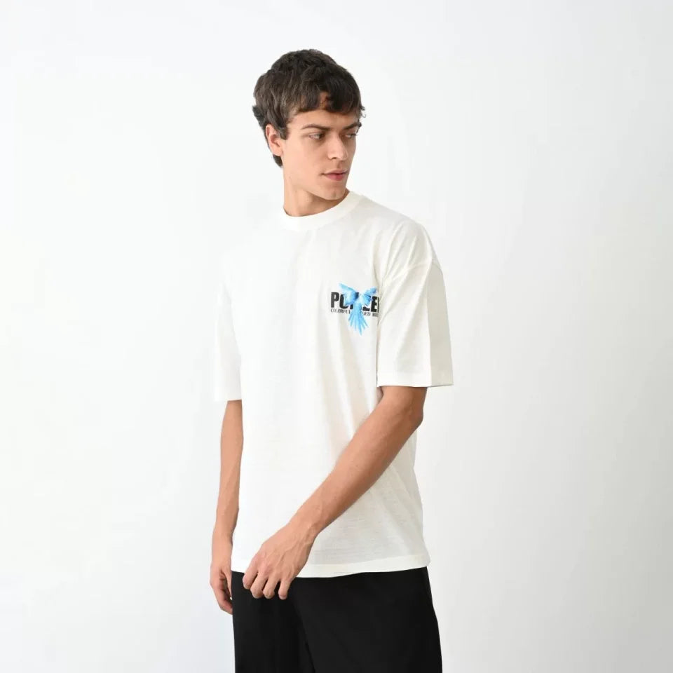 Unisex Crew Neck Printed Oversize T-Shirt - White