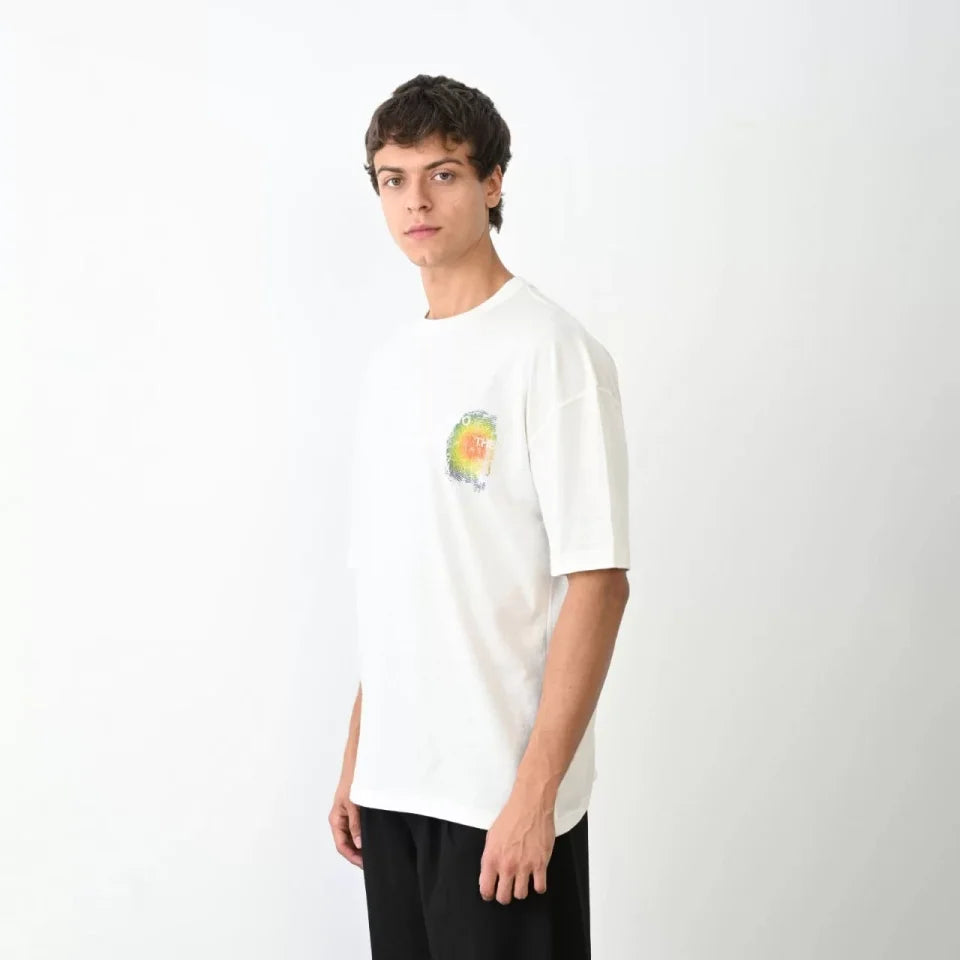 Unisex Crew Neck Printed Oversize T-Shirt - White