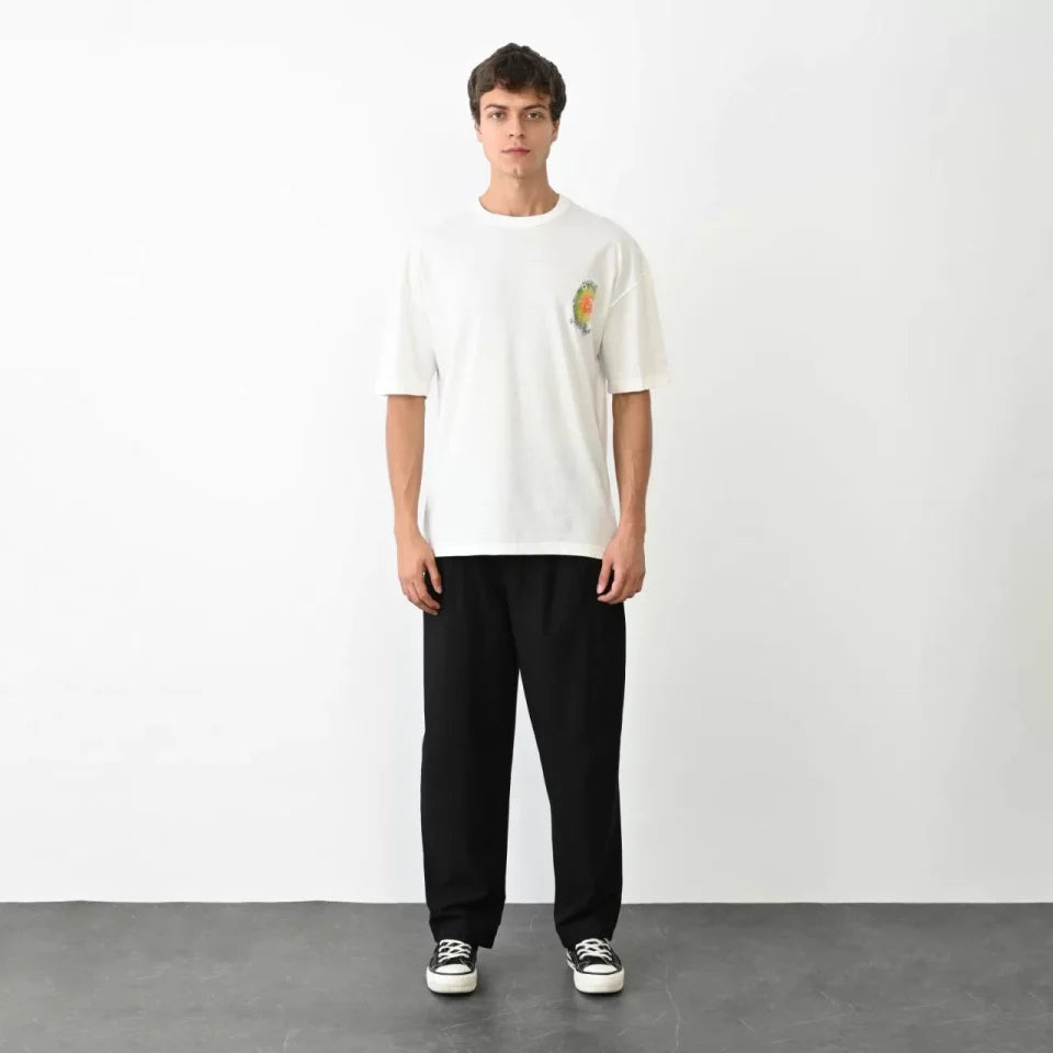 Unisex Crew Neck Printed Oversize T-Shirt - White