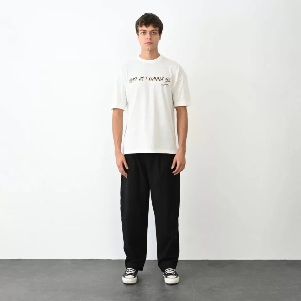 Unisex Crew Neck Printed Oversize T-Shirt - White