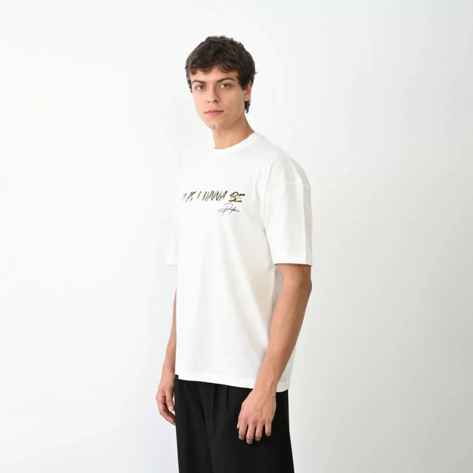 Unisex Crew Neck Printed Oversize T-Shirt - White