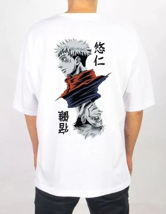 Unisex Crew Neck Printed Oversize T-Shirt - White