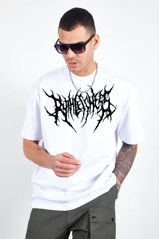 Unisex Crew Neck Printed Oversize T-Shirt - White