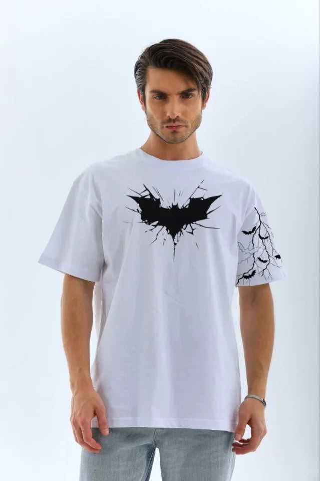 Unisex Front and Sleeve Printed Oversize T-shirt - White
