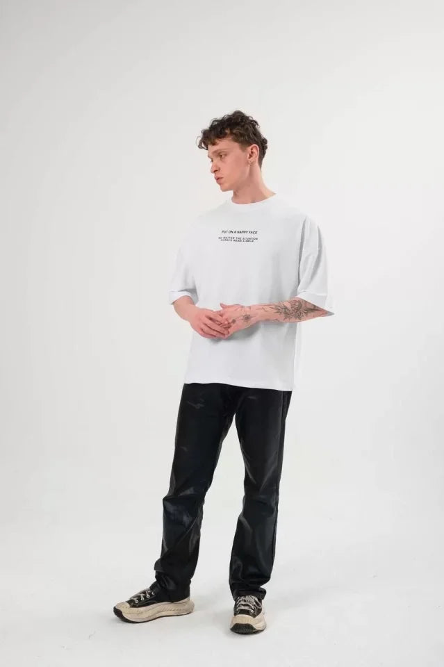 Unisex Crew Neck Printed Oversize T-Shirt - White