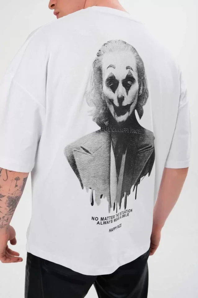 Unisex Crew Neck Printed Oversize T-Shirt - White