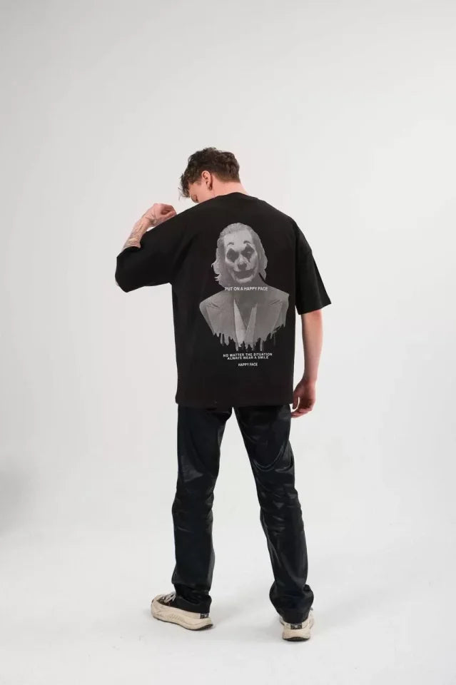 Unisex Crew Neck Printed Oversize T-Shirt - Black