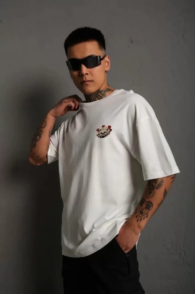 Unisex Crew Neck Printed Oversize T-Shirt - White