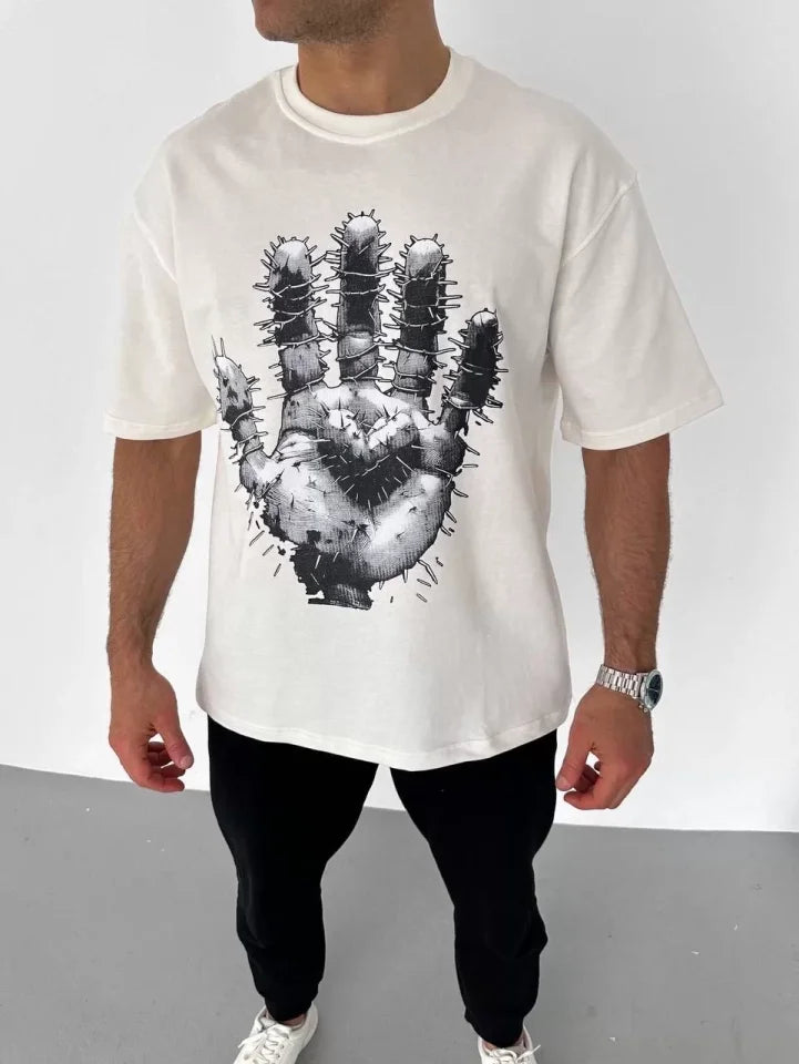 Unisex Crew Neck Printed Oversize T-Shirt - White