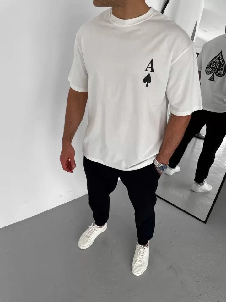 Unisex Crew Neck Printed Oversize T-Shirt - White