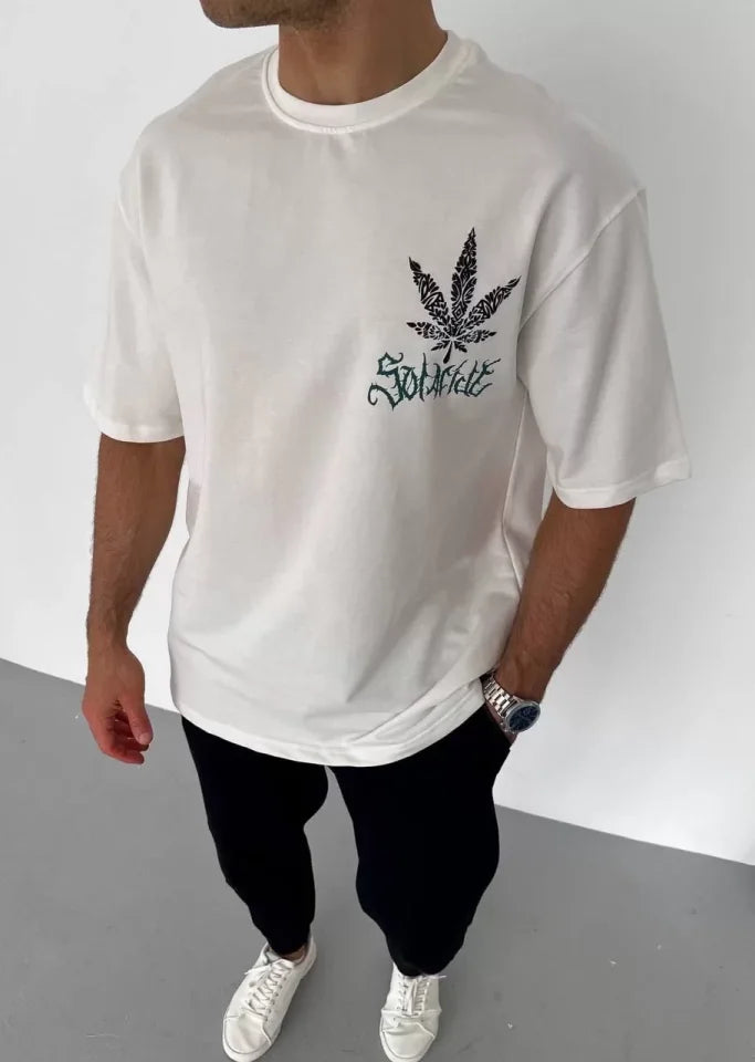 Unisex Crew Neck Printed Oversize T-Shirt - White