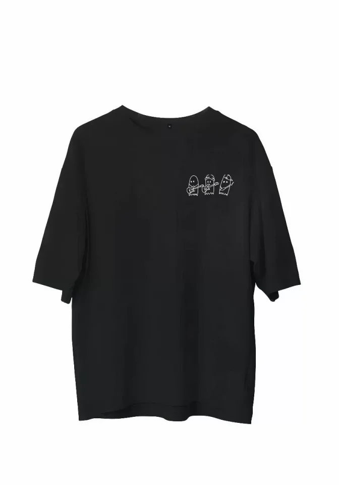 Unisex Crew Neck Printed Oversize T-Shirt - Black