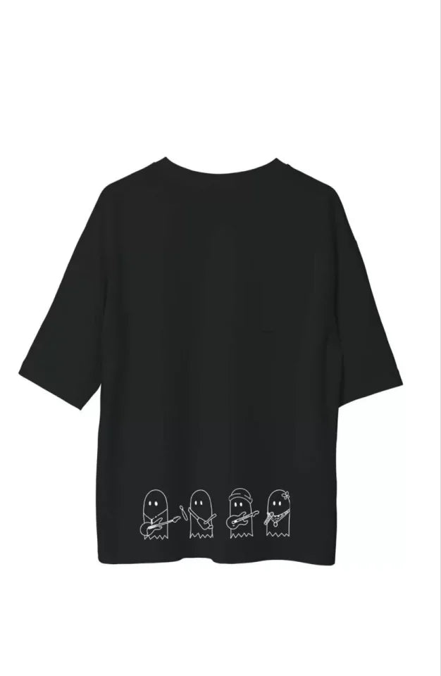 Unisex Crew Neck Printed Oversize T-Shirt - Black