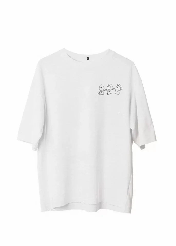 Unisex Crew Neck Printed Oversize T-Shirt - White