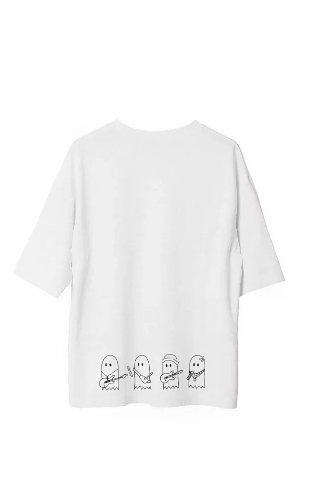Unisex Crew Neck Printed Oversize T-Shirt - White