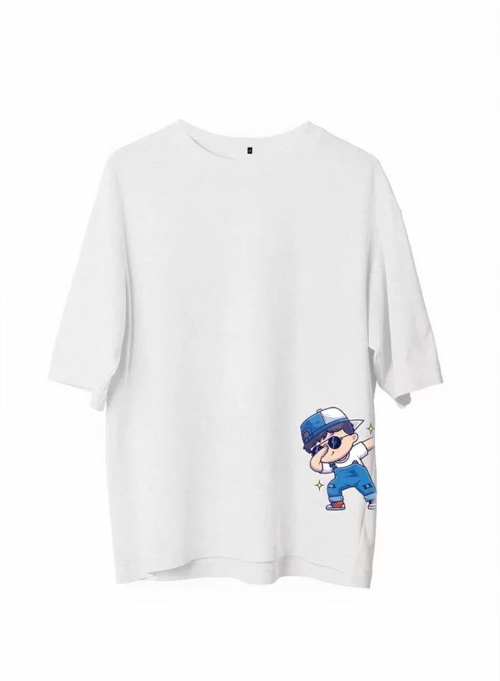 Unisex Crew Neck Printed Oversize T-Shirt - White