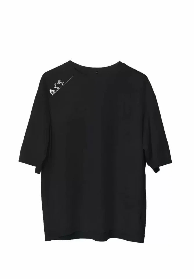 Unisex Crew Neck Printed Oversize T-Shirt - Black