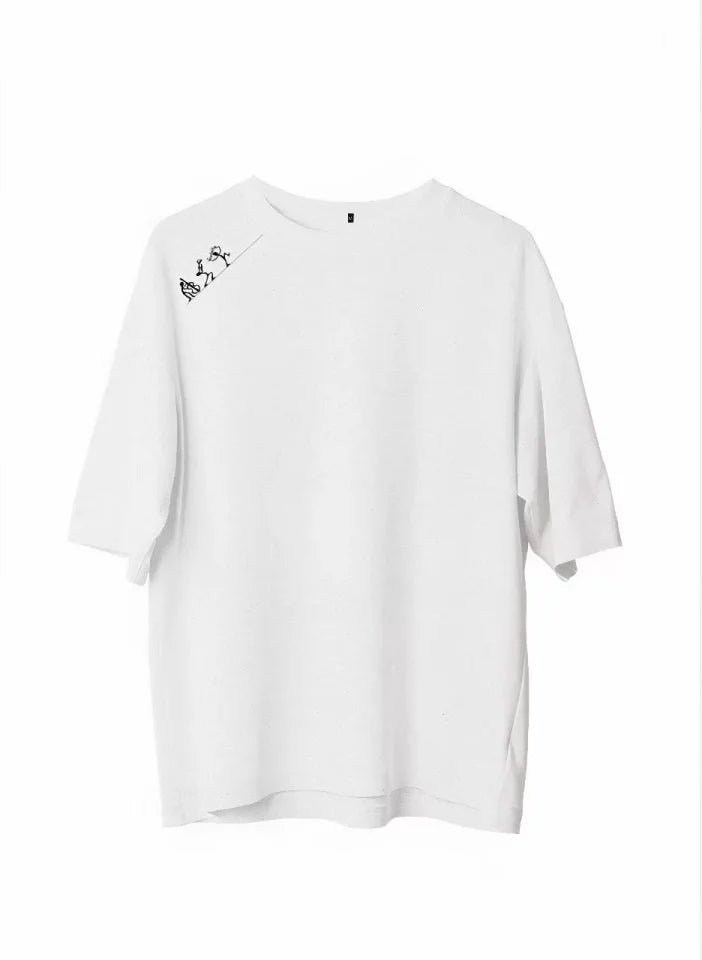 Unisex Crew Neck Printed Oversize T-Shirt - White