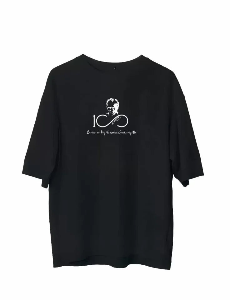 Unisex Crew Neck Printed Oversize T-Shirt - Black