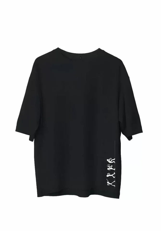 Unisex Crew Neck Printed Oversize T-Shirt - Black