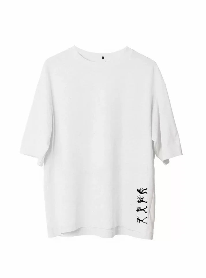 Unisex Crew Neck Printed Oversize T-Shirt - White