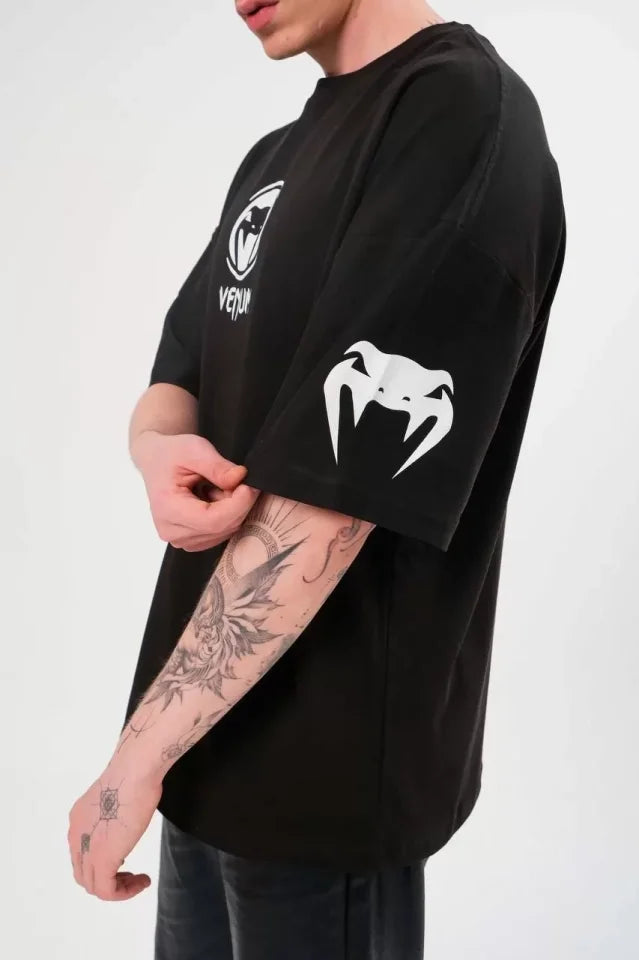 Unisex Crew Neck Printed Oversize T-Shirt - Black