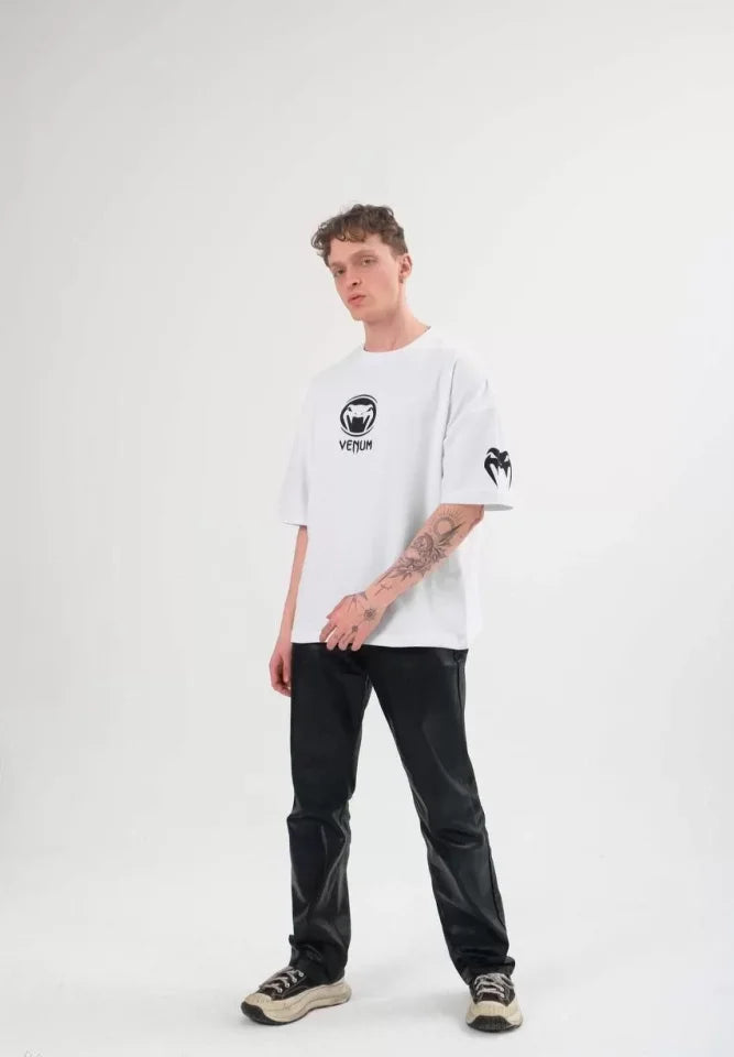 Unisex Crew Neck Printed Oversize T-Shirt - White