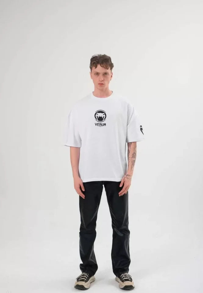 Unisex Crew Neck Printed Oversize T-Shirt - White