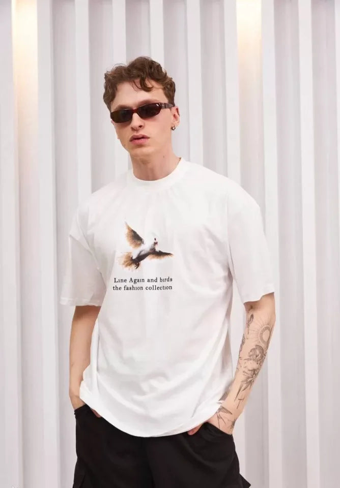 Unisex Crew Neck Printed Oversize T-Shirt - Black
